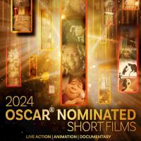Poster collage of images with golden tone with text 2024 Oscar Nominated Short Films