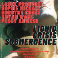 A poster with the text Liquid Crisis Sumbergence set against a blurred underwater image in the background