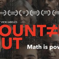 A grid of people's faces overlaid with orange text "Counted Out" and white text "Math is power."