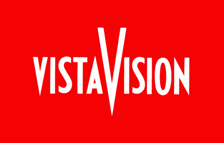 The words VISTAVISION in white text on a red background.