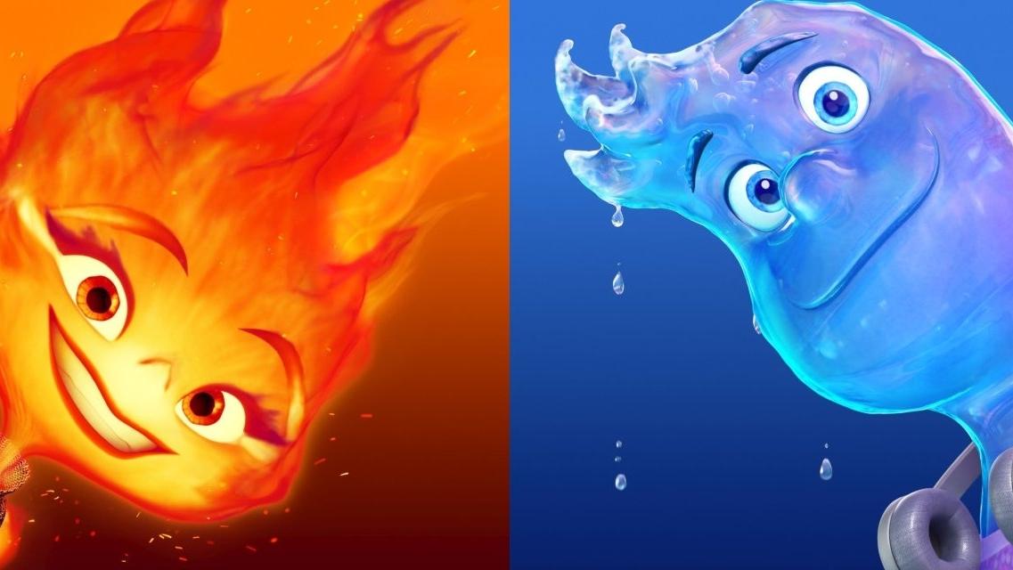 An orange animated figure that looks like fire next to a blue animated figure that looks like water