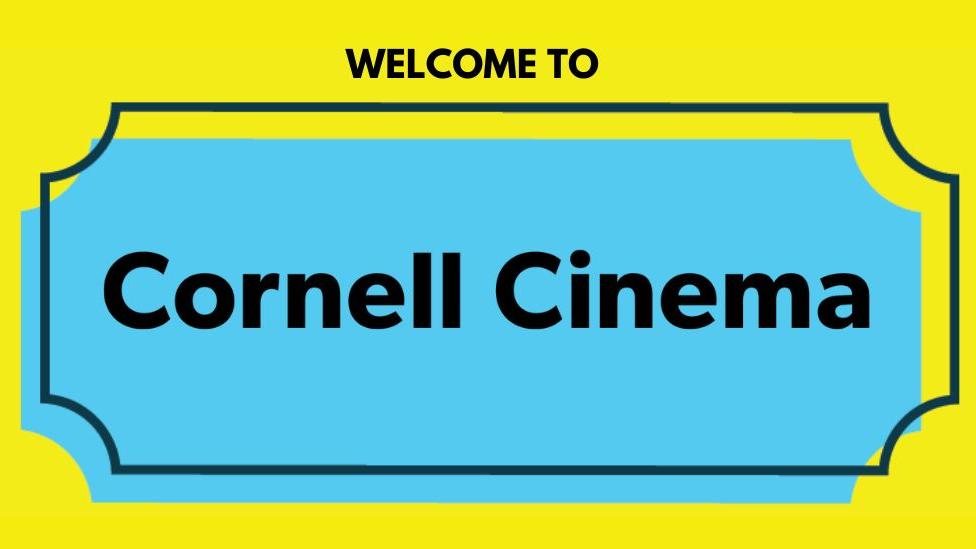 A blue ticket with black text against a yellow background