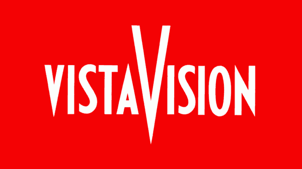 The words VISTAVISION in white text on a red background.